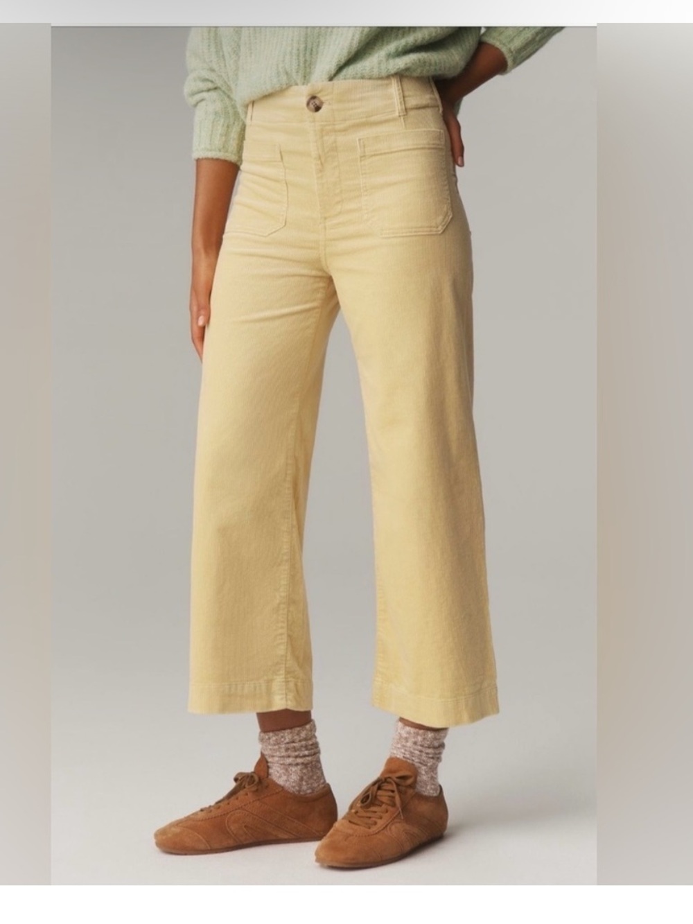 Maeve Anthropologie The Colette Wide Leg Pant in Soft Yellow Corduroy Size 29